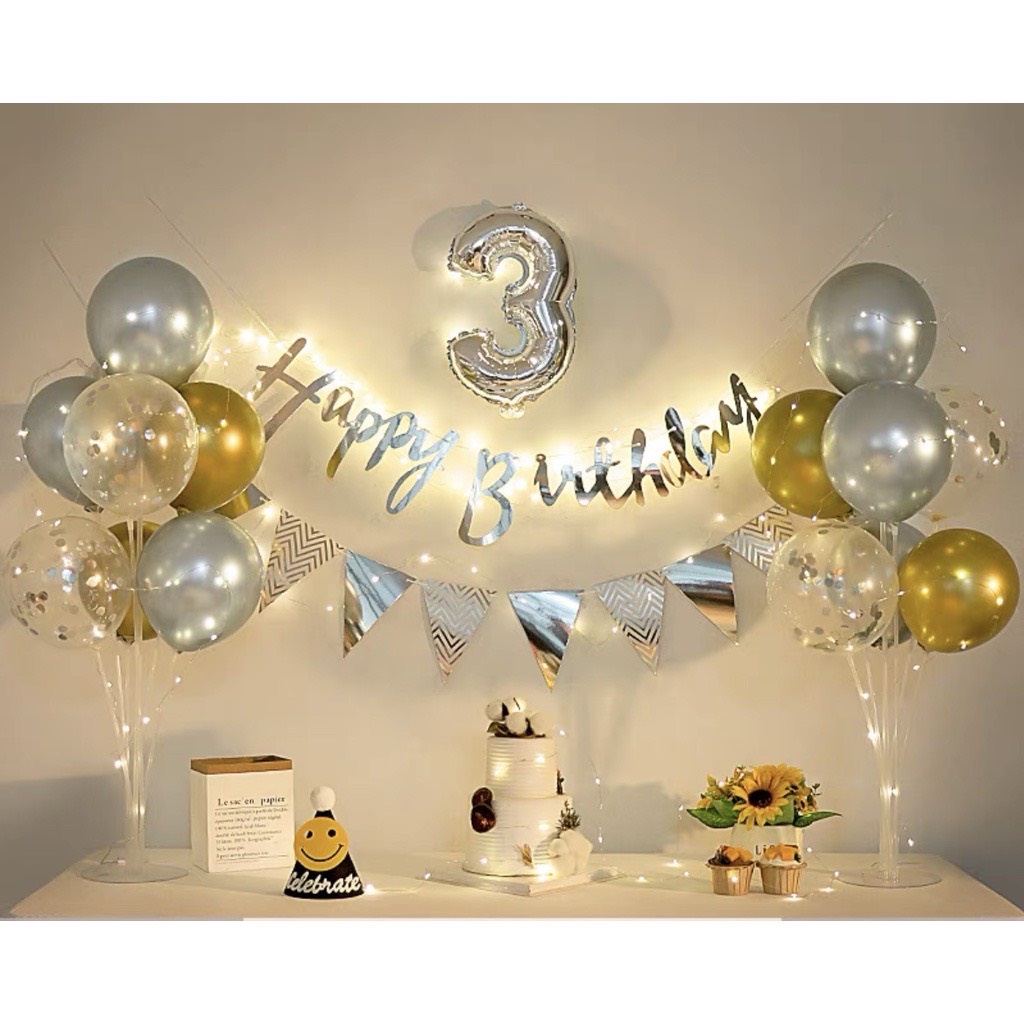 Set Trang Trí Kiểu hàn Quốc Đơn Giản ( Khuyễn Mãi Khủng Tặng Bơm + keo + mũ sinh nhật)