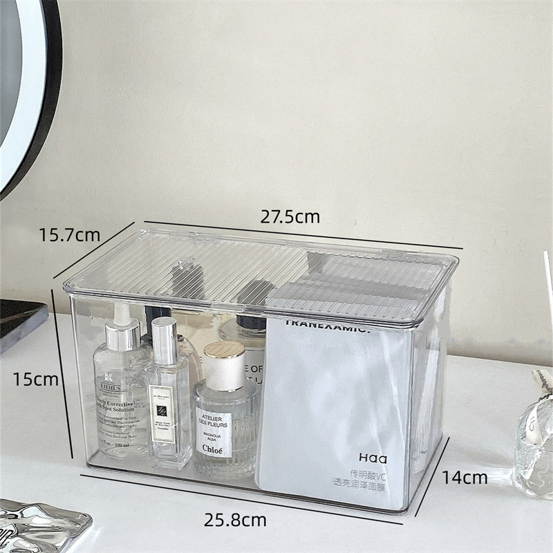 Storage box Dustproof storage box with cover Desktop storage box Cosmetic mask finishing box Transparent box Household cosmetic storage box