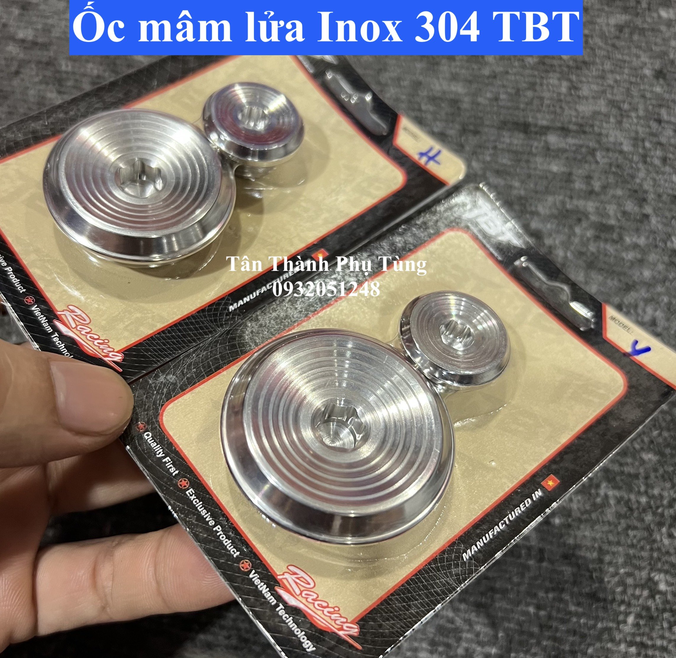 Ốc mâm lửa Inox 304 TBT Honda, Yamaha mẫu V4