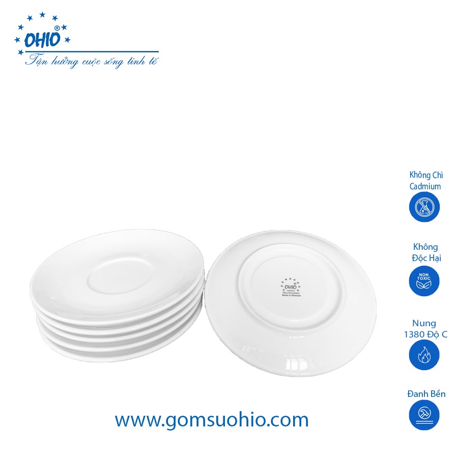 Đĩa Kê Sứ Trắng OHIO, size 11- 14.5cm
