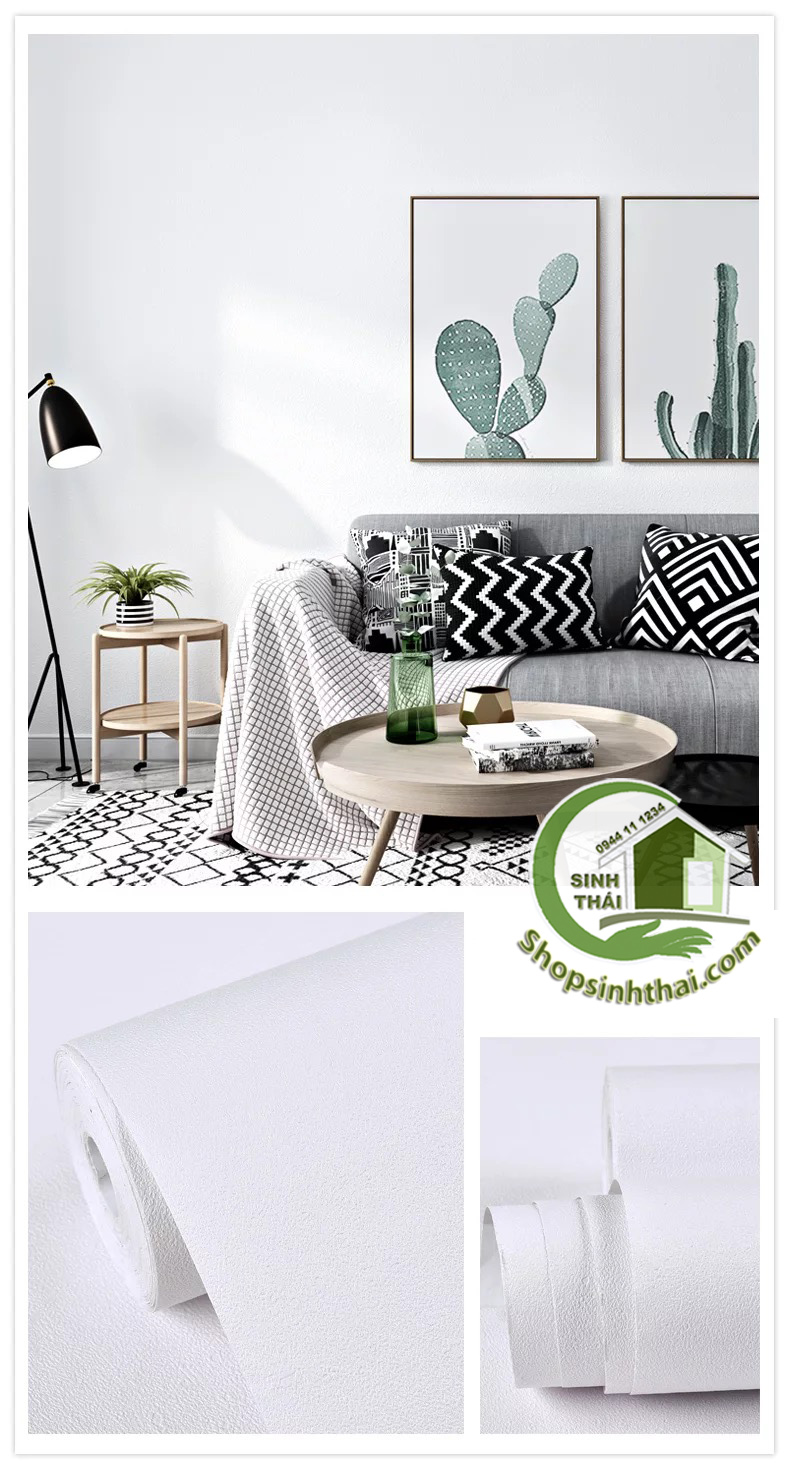 Cuộn giấy dán tường decal màu trắng nhám [ cuộn 10 mét x khổ 45cm ]
