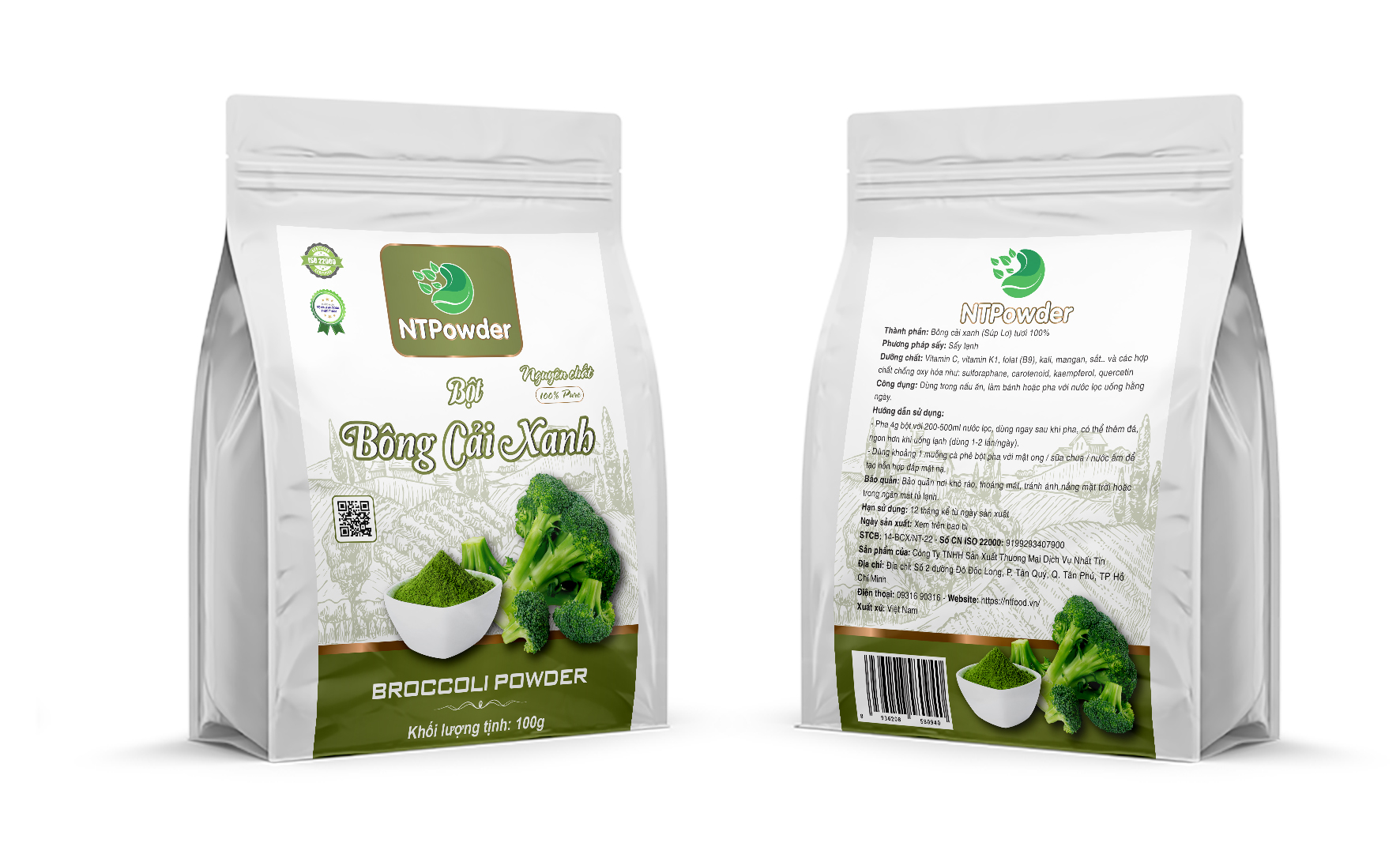 Bột bông cải xanh / súp lơ sấy lạnh nguyên chất ntpowder 50gr túi zipper - nhất tín food