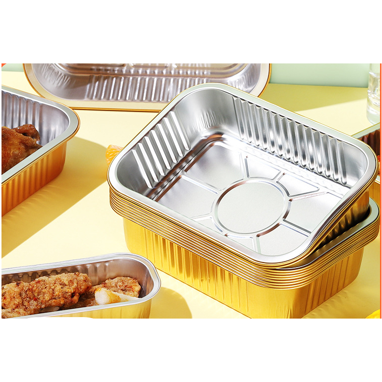 Set 10 Khuôn Bạc Nướng Hình Chữ Nhật khay giấy bạc vuông sử dụng cho nồi chiên, khay bạc nướng mang đi picnic, cắm trại