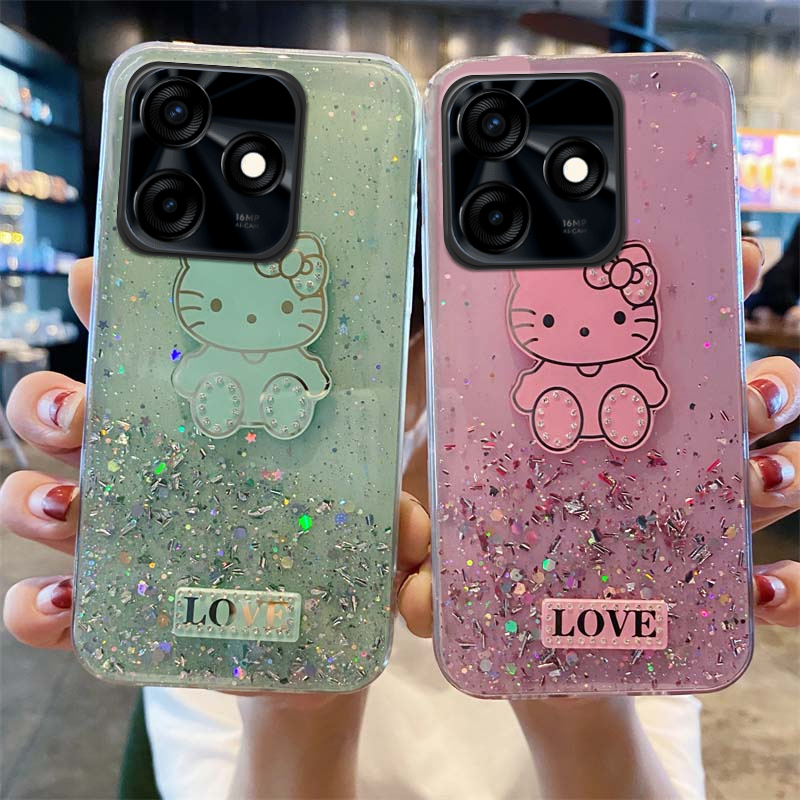 For Tecno Spark Go 2024 2023 2022 Phone case Sparkling Star Shell Kitty Cartoon Cute Soft Silicone Anti Drop for Tecno Spark Go 2023 2022 2024 Back Cover.