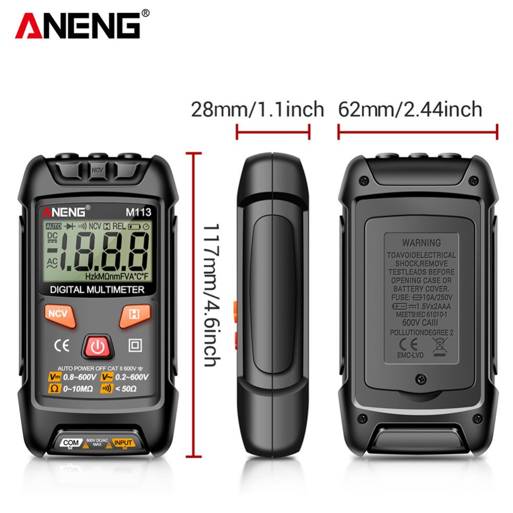 【Aneng】Máy kiểm tra máy đo vạn năng Mini kỹ thuật số Đồng hồ vạn năng thông minh LCD AC/DC Đồng hồ đo dòng điện điện áp với lưu dữ liệu NCV cho thợ điện