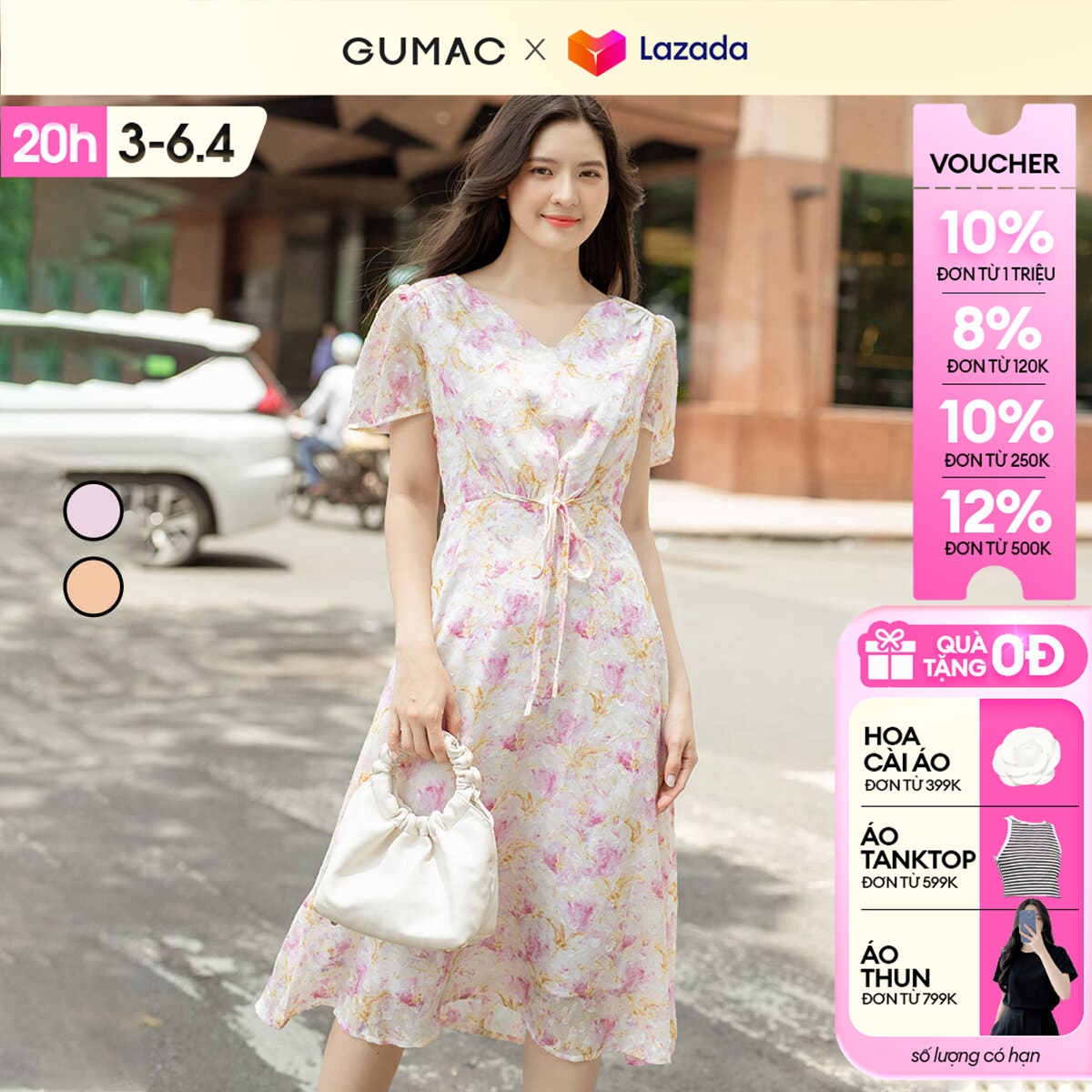[BST MỚI RA MẮT THÁNG 6] Đầm hoa thắt nơ eo thời trang GUMAC DD06015