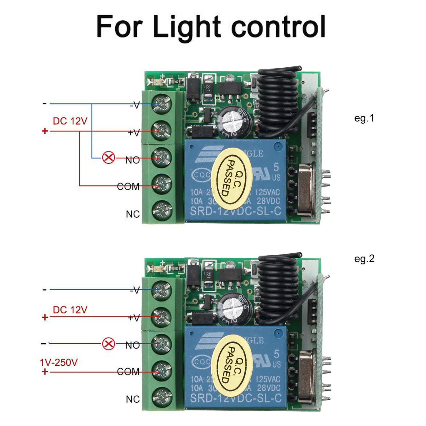 KEBETEME 12V 1ch 433Mhz Wireless Remote Control Switch Receiver Relay Module Code Learning Remote Transmitter