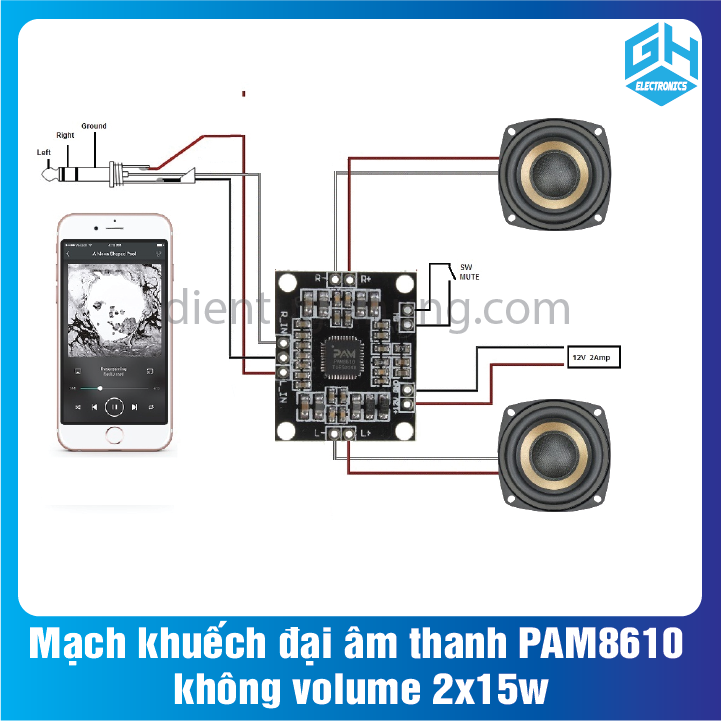 Mạch khuếch đại âm thanh PAM8610 không volume 2x15w