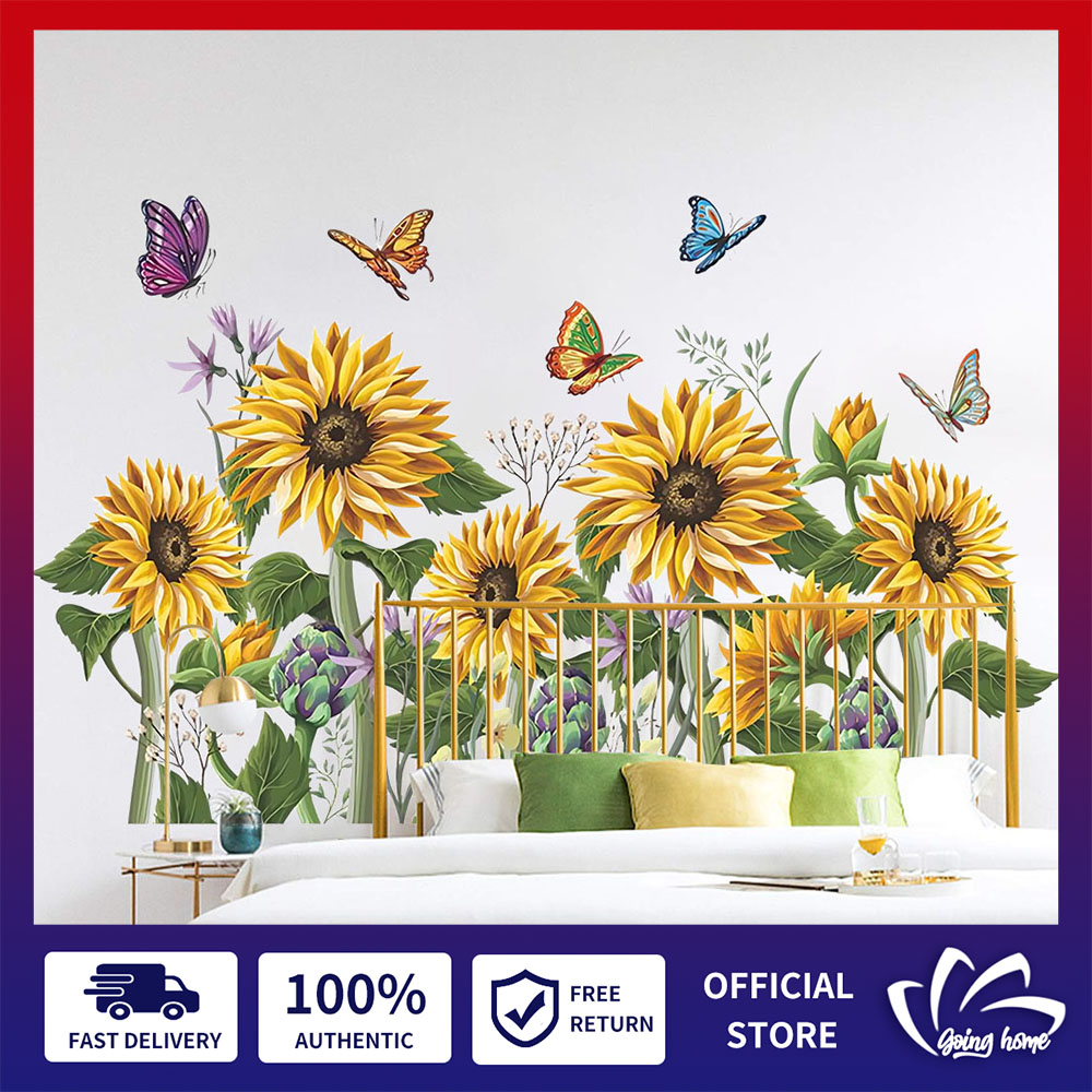Sunflower Wall Stickers Butterfly Wall Decals Garden Flower Wallpaper