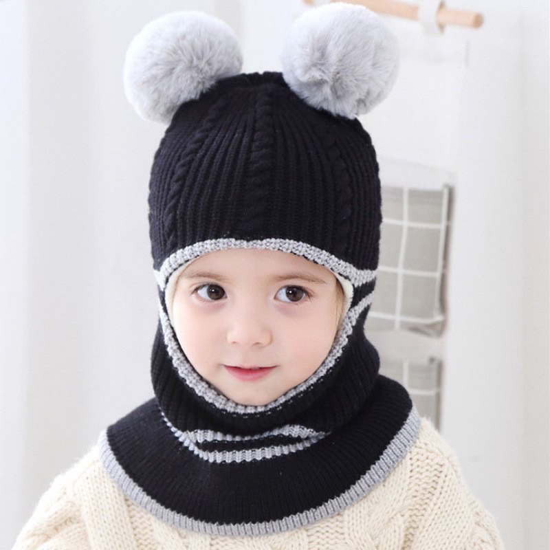Mũ NiZa Mũ Len Chùm Kín Mặt Cổ Cho Bé Siêu Ấm