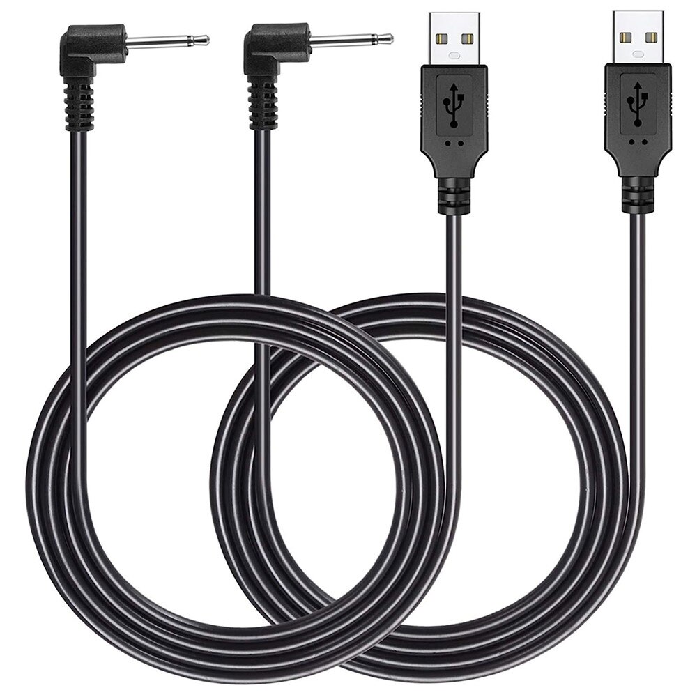 2 Packs USB Adapter Cord 2.5mm Replacement DC Charger Charging Cable for Rechargeable Wand Massagers - Black