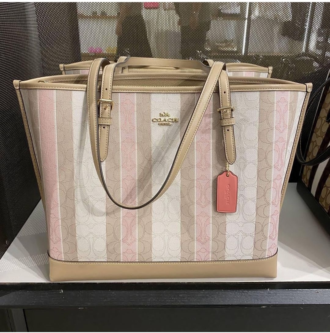 C8415 Coach Mollie Tote 25 in Signature Jacquard With Stripes - Pink ...