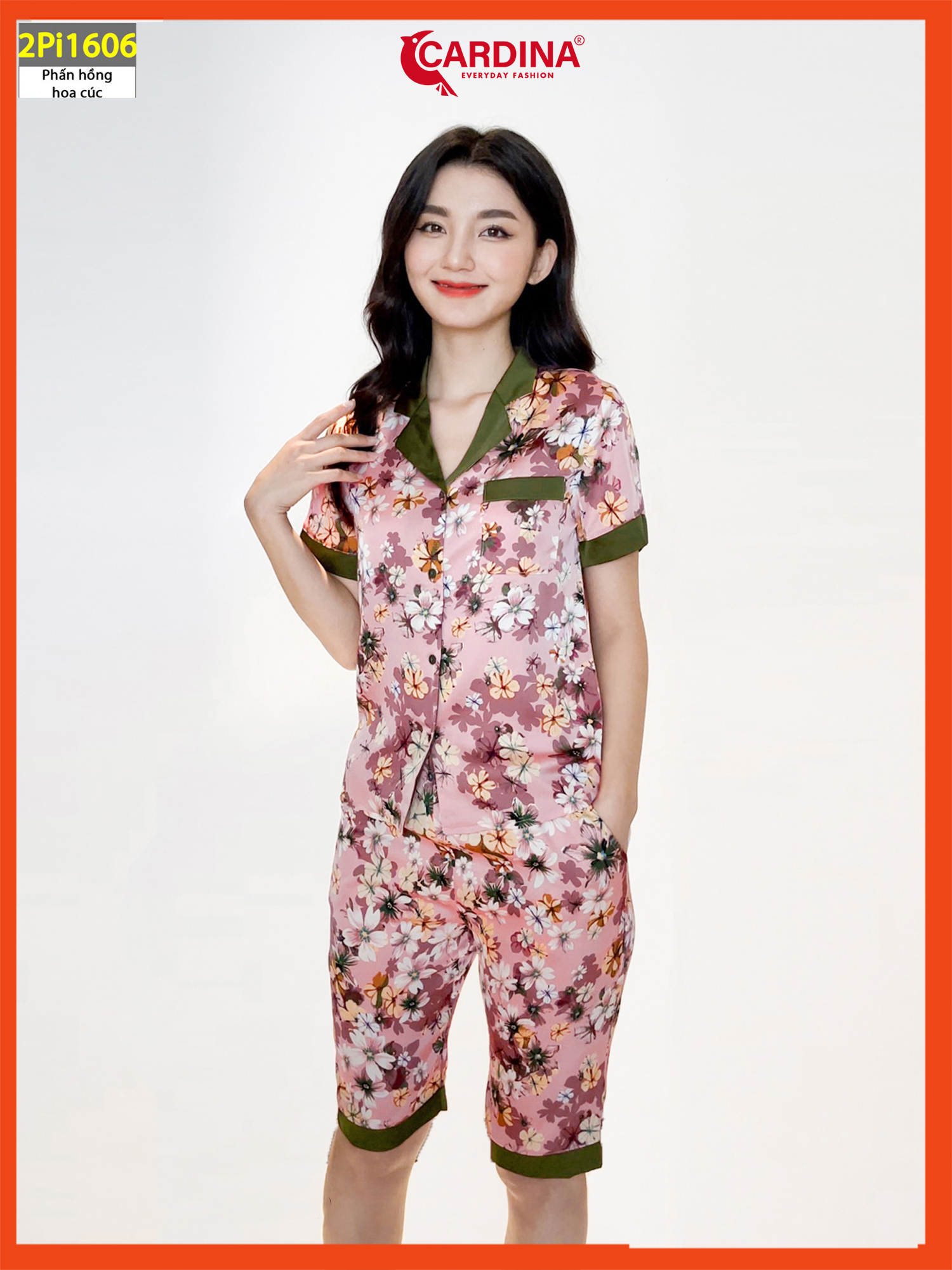 Đồ bộ nữ 𝐂𝐀𝐑𝐃𝐈𝐍𝐀 pijama chất lụa satin nhật cao cấp quần lửng áo cộc tay nữ tính 2pi16