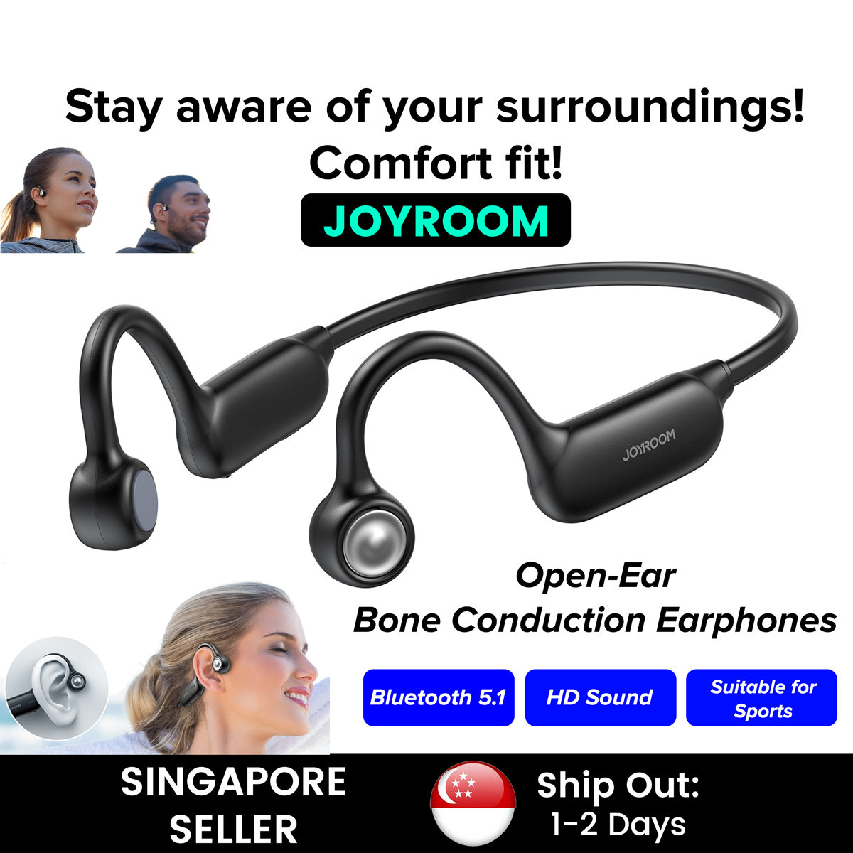 (SG) Joyroom JRX2 Wireless Bluetooth Bone Conduction Headphone/Headset