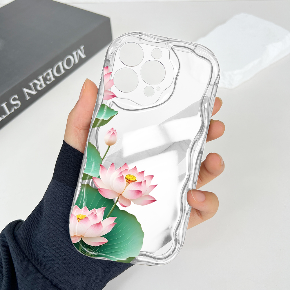 Hontinga for Infinix Smart 9 Hot 50i Back Cover Luckly Lotus Flowers Phone Case Wavy Curved Edge Soft Silicone Cover. 