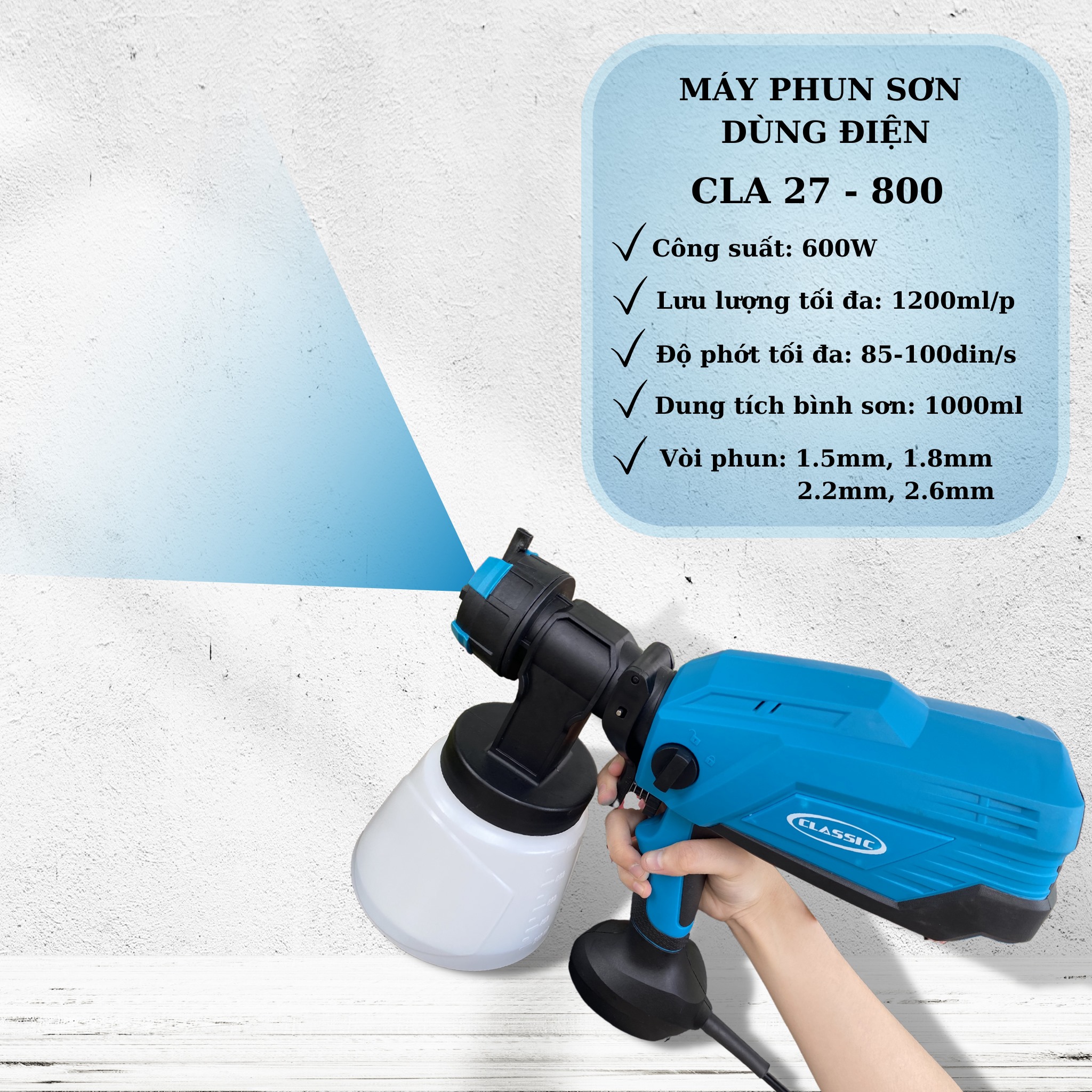 [CHÍNH HÃNG] Máy Phun Sơn Điện CLASSIC, Công suất 600W, 4 vòi phun