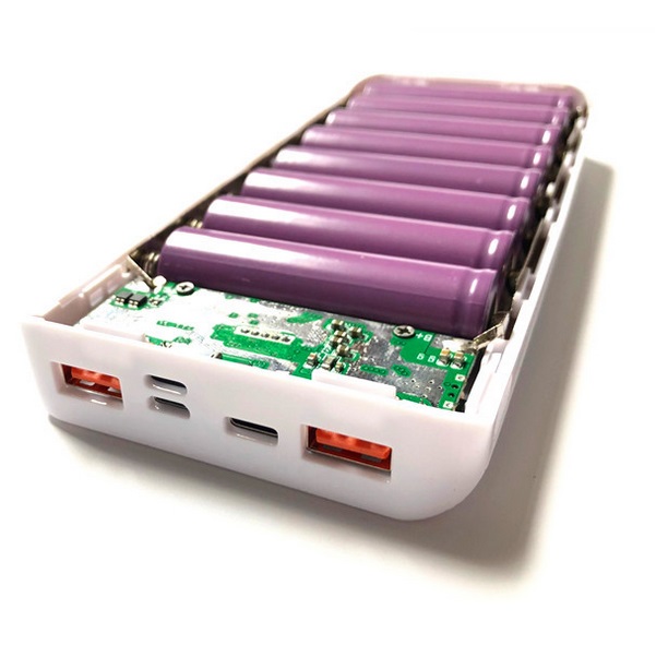 Box sạc dự phòng Box sạc nhanh QC3.0 + PD chân cắm type c lightning micro usb 8 cell dùng pin 18650 có LCD hiển thị box sạc dự phòng 8 cell
