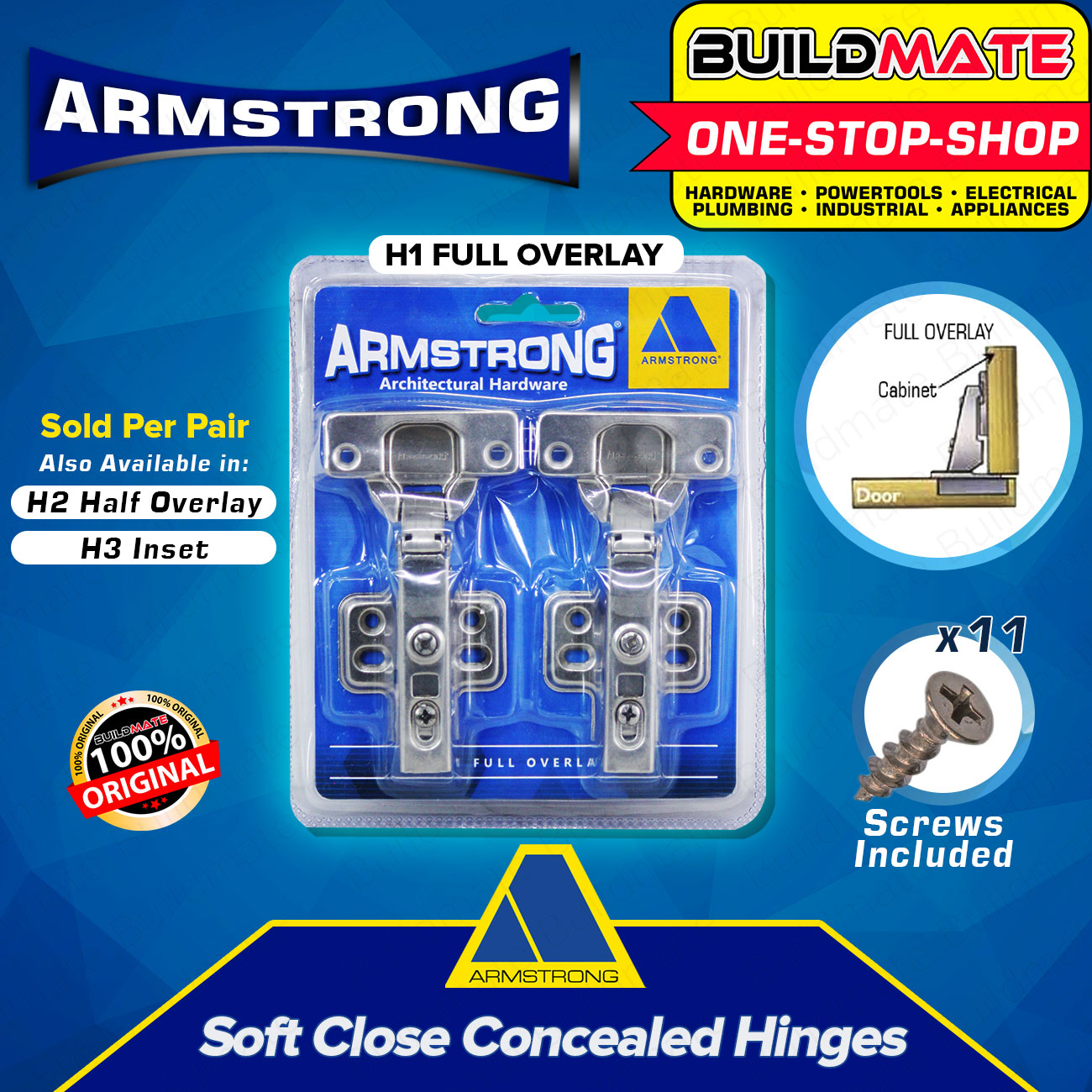 ARMSTRONG Soft Close Hydraulic Door Concealed Hinges Heavy Duty