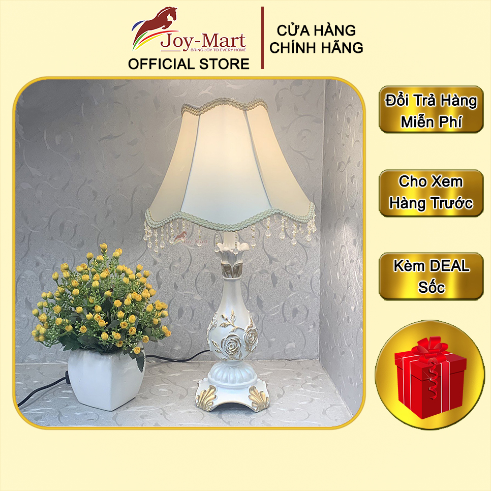 Đèn ngủ để bàn tân cổ điển - joymart - đèn bàn trang trí phòng ngủ thân sứ composite cao cấp, thiết kế sang trọng quý phái mb8214b