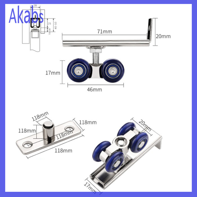 Akabs 2pcs/set Sliding Door Roller Hardware Slide Doors Pulley 4/8 Wheels Rail Track