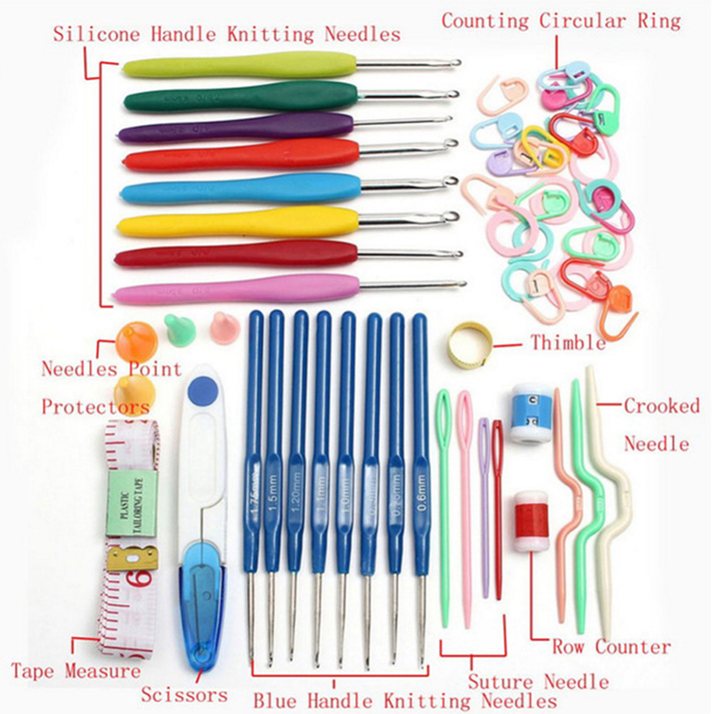 Family Flower 53Pcs Crochet Hooks Knitting Needles Knit Weave Craft Yarn Set Sewing Accessory