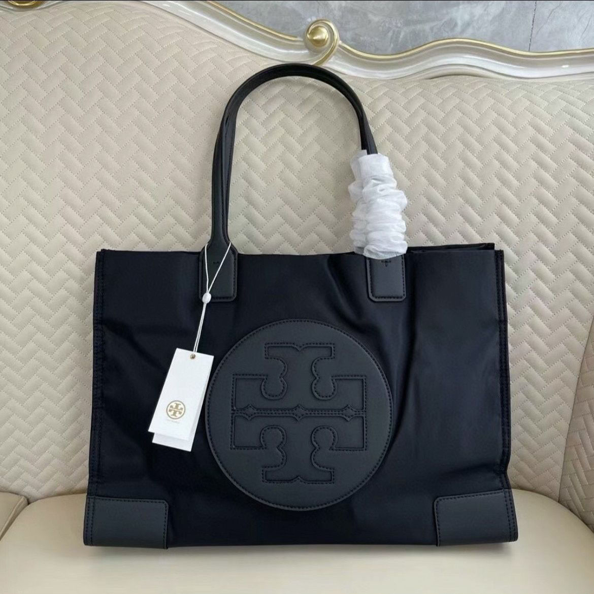 Foreign trade toryburchˉwomen's bag, European and American fashion, high texture, nylon tote bag, handbag, simple solid color, large capacity shopping bag
