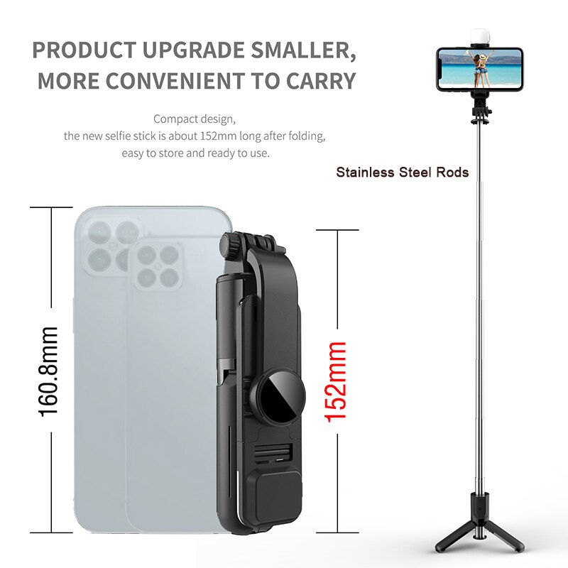 Mini Selfie Stick Tripode Movil Light Portabl Phone Stand Lamp Bluetooth  Con Luz Palo Extensible Led Video Tripe Smartphone Aro