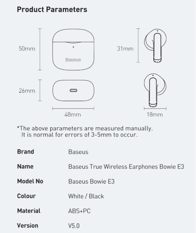 [BH 12 Tháng] Tai nghe Bluetooth Baseus Bowie E3 True Wireless Earbuds ( Bluetooth 5.0 , GPS - APP Control, Super Fast charge, Nearly No-delay & HD Stereo Gaming Earbuds )