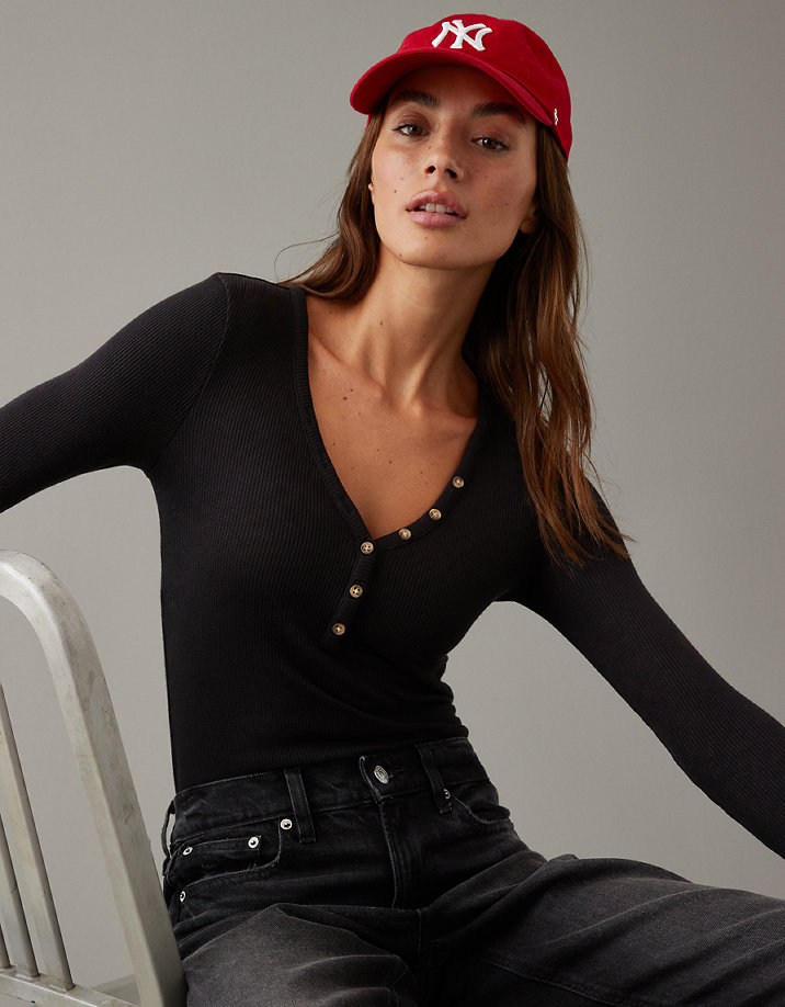 Áo nữ Waffle Long-Sleeve Henley Tee AE