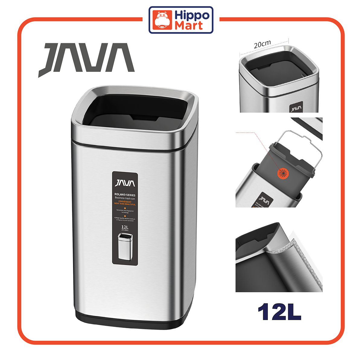 JAVA Open Top Waste Bin Roland JH8861 12L Waste Bin,Rubbish Bin,Trash