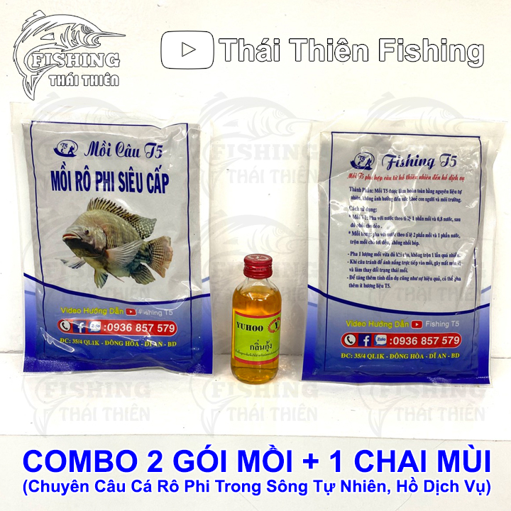 Combo 2 gói mồi câu cá rô phi siêu cấp, 1 chai tinh mùi câu cá rô phi