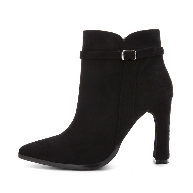 Vshoes bốt martin đế cao chống trượt gót cao gót khóa thắt lưng mũi nhọn da lộn