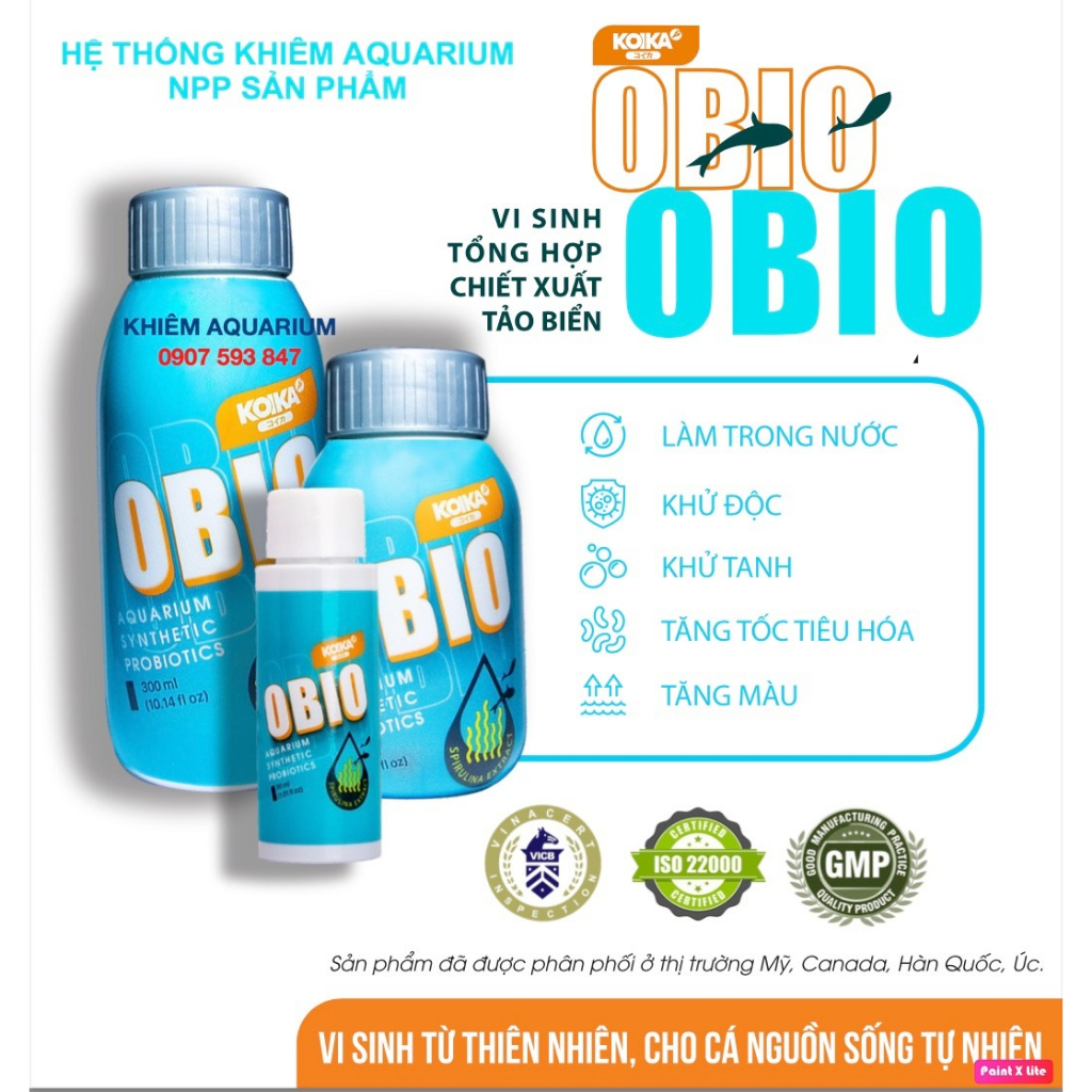 Vi sinh tổng hợp cao cấp obio làm trong nước, khử mùi hôi tanh, hỗ trợ tiêu hoá cho hồ cá, bể cá cảnh thuỷ sinh