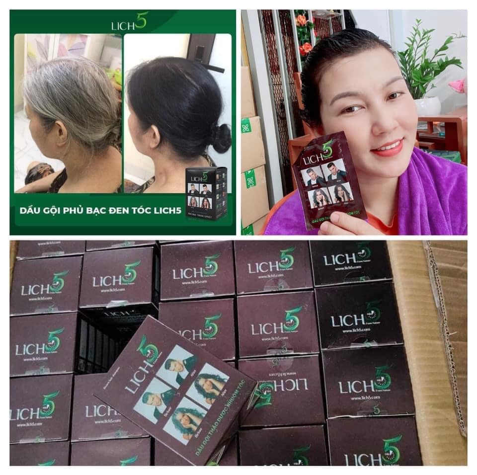 LẺ 2 GÓI DẦU GỘI THẢO DƯỢC NHUỘM ĐEN TÓC LICH5