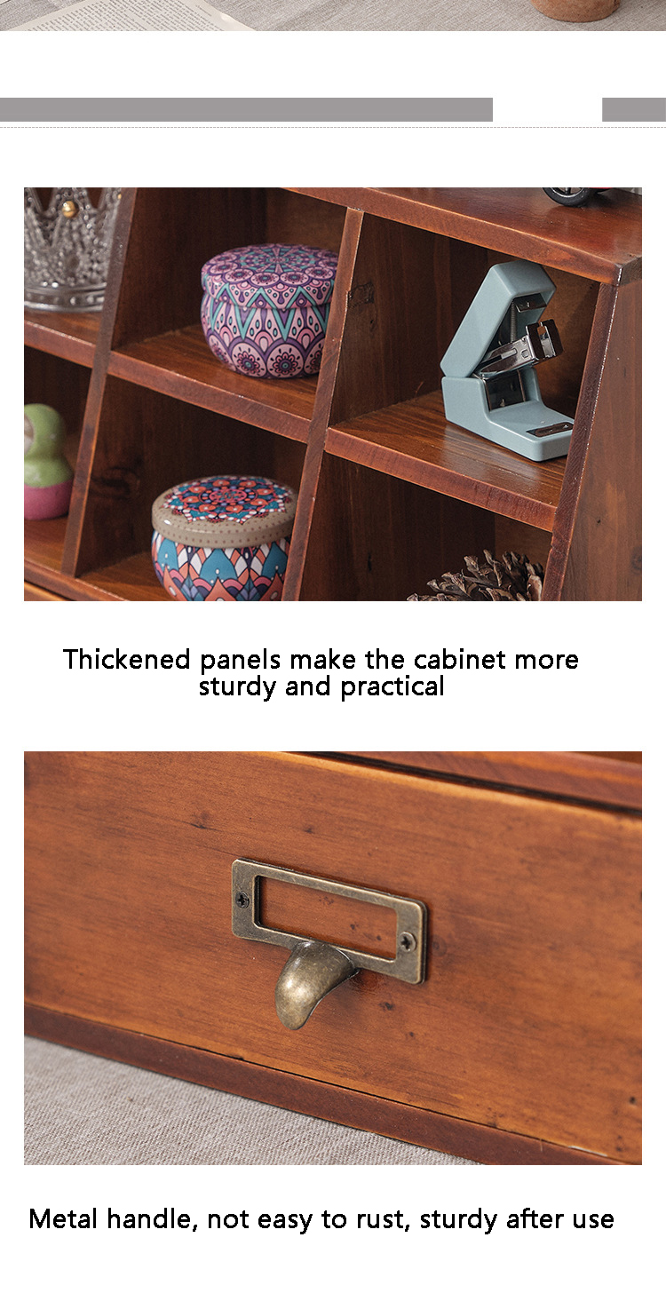 3-compartment 2-drawer retro multi-functional storage box display display cabinet solid wood desktop drawer storage cabinet storage cabinet