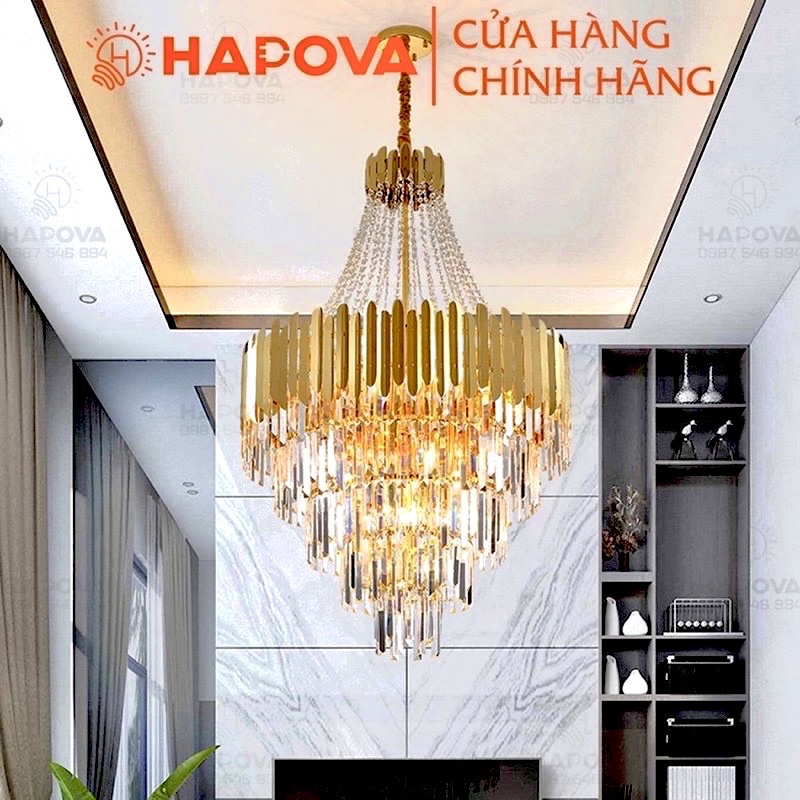 Đèn chùm pha lê cao cấp, đèn trần phòng khách hapova viilas 1040 + tặng kèm bóng e14 3 chế độ ánh sáng