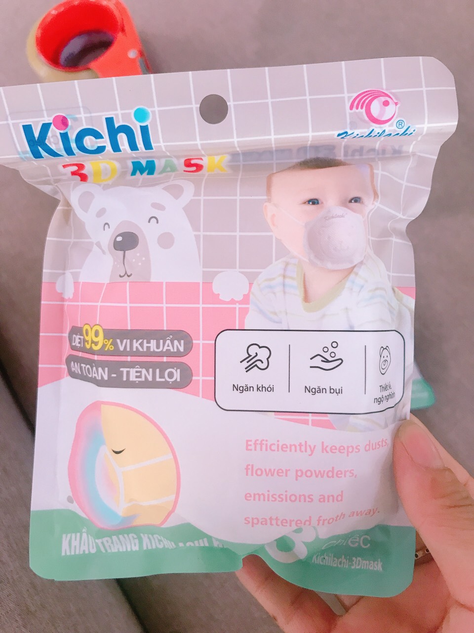 Khẩu trang gấu kichi cho bé, SÉT 3 CÁI CHO BÉ