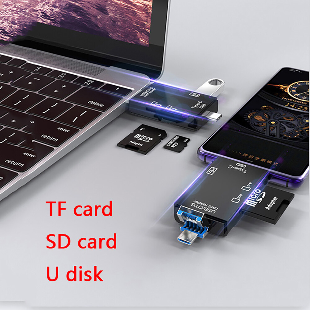 JTKE SD Card Reader USB C 6 In 1 USB 2.0 TF Micro SD Smart Memory Card Reader Type C OTG Flash Drive Card Reader Adapter