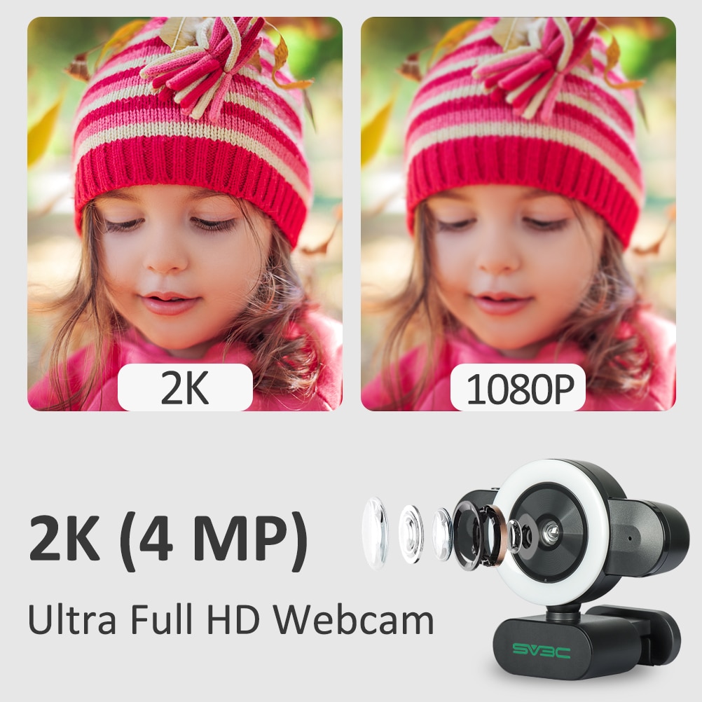 2K Webcam With Microphone For PC, 4MP USB Light Computer Camera, Web CAM For Call Conference Zoom Skype Youtube Laptop Essory
