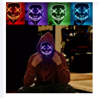 Jsdoin Halloween Masks, Scary LED Purge Mask, Light up Mask Cosplay, LED Rave Face Mask Costume 3 Lighting Modes, Halloween Face Masks for Men Women Kids（Blue）. 