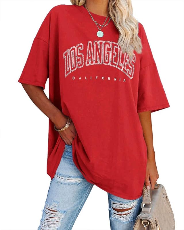 Fazortev Womens Oversized Los Angeles California Graphic T Shirts