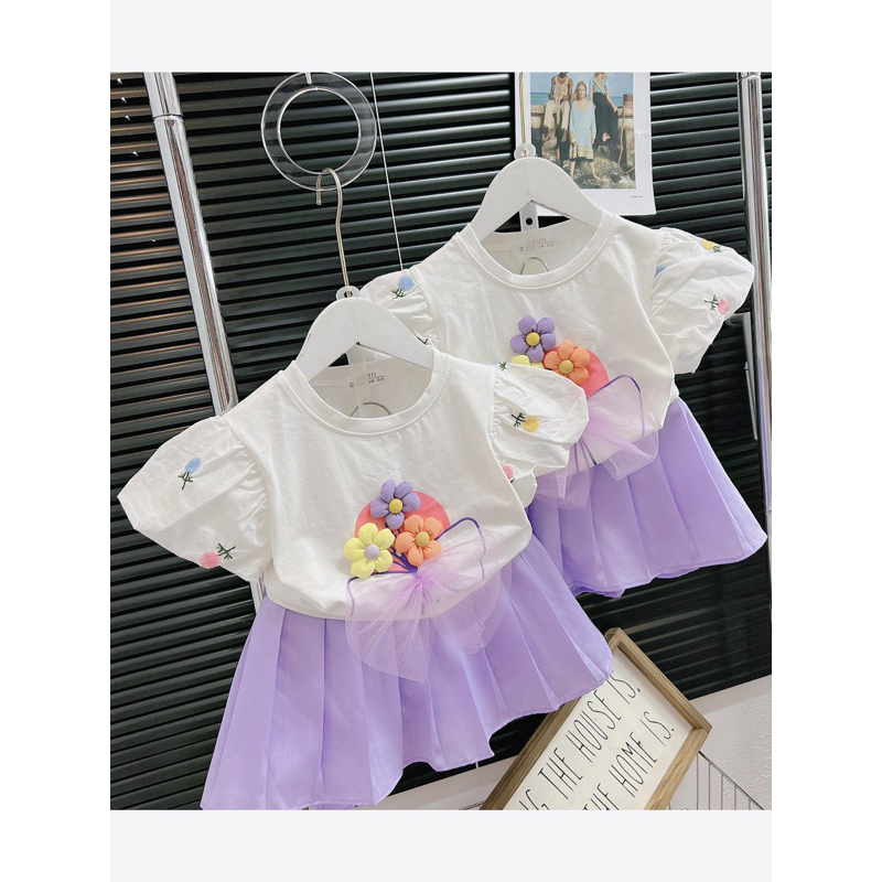 Sét váy cotton hoa tím mộng mơ cực xinh cho bé