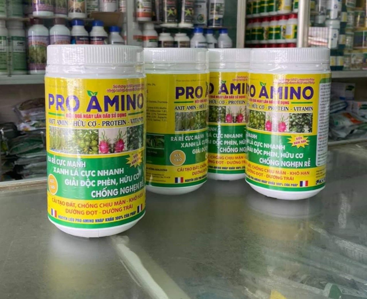 Phân bón hữu cơ pro amino-hộp 1kg-bóng lá, xanh dày lá