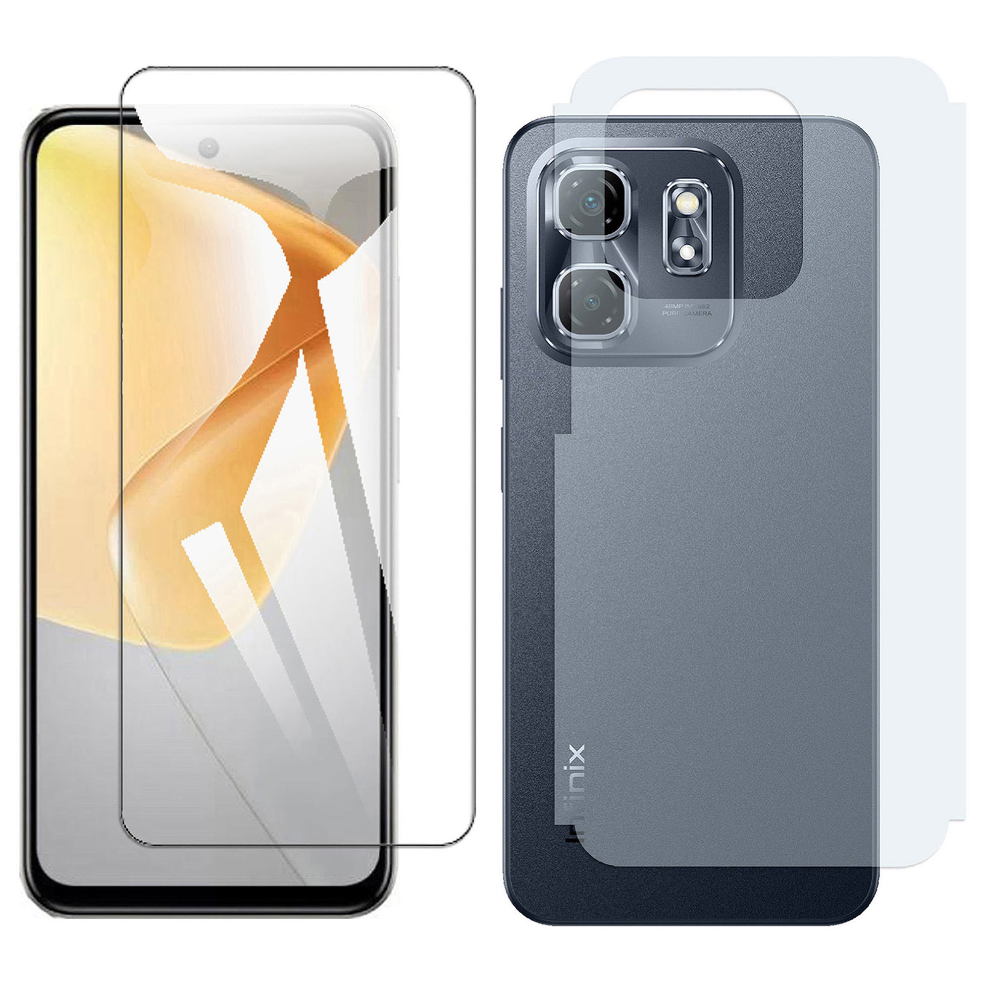 Infinix Hot 50i Glass Screen Protector High Quality Polish Glass  + Back Matte Protector Soft Skin Sheet Soft Protector For Hot 50i. 
