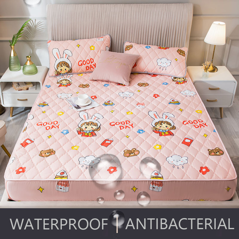 Baby Kids On Bed Waterproof Mattress Protector Quilted Mattress Cover King Queen Quilted Bed Fitted Bed Sheet Anti-Bacteria Mattress Topper Pad