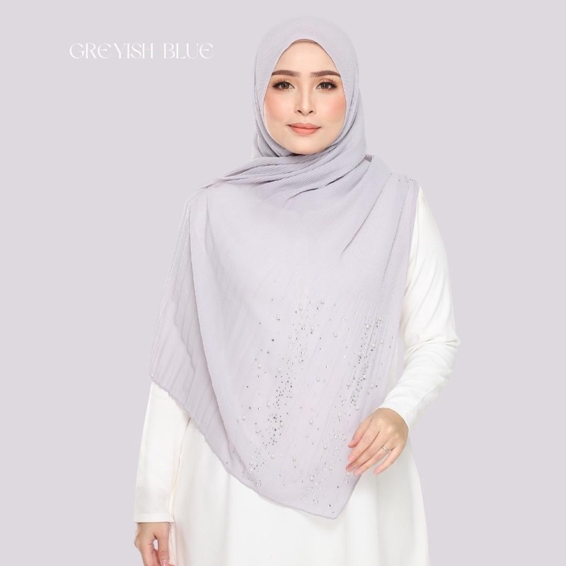 HIJAB CRUSH SHAWL FINE PLEATED CHIFFON PEARL
