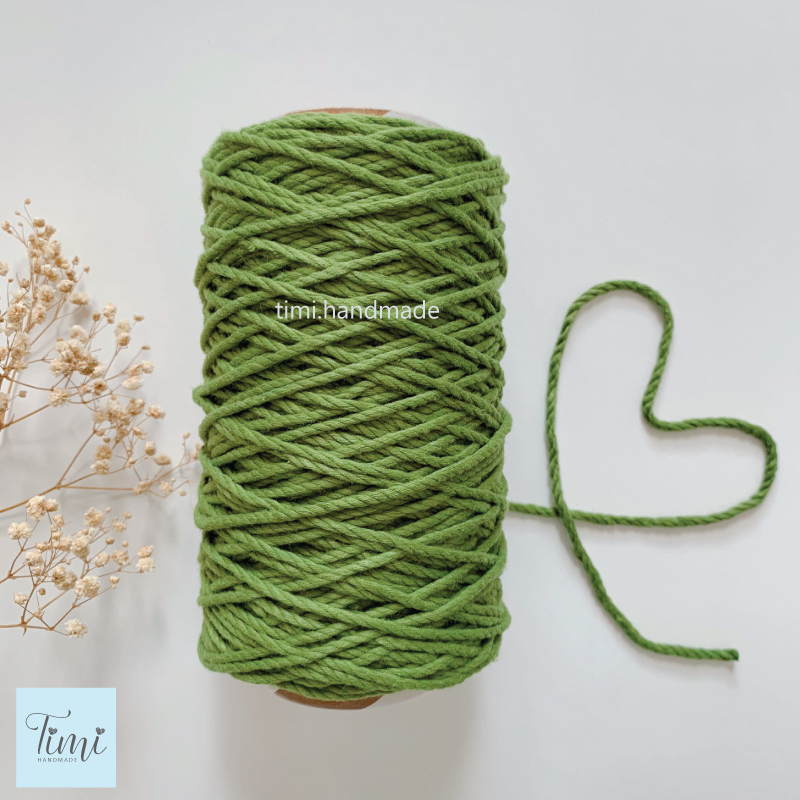 Dây thừng macrame cotton màu XANH OLIVE size 3mm/5mm mềm mịn