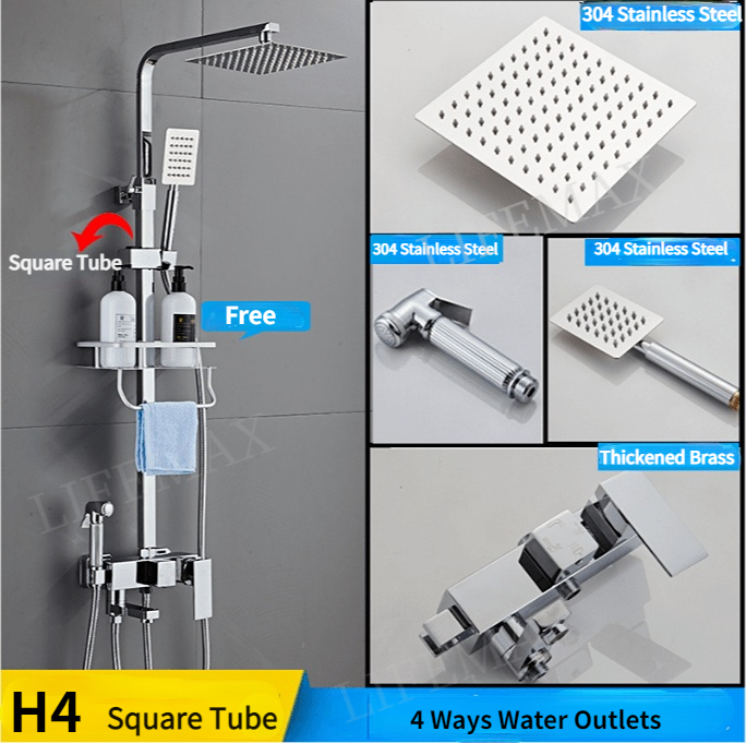 [SG]Stainless Silver Series Rain Shower Set Bathroom Home RainFall Shower Full Set with Storage