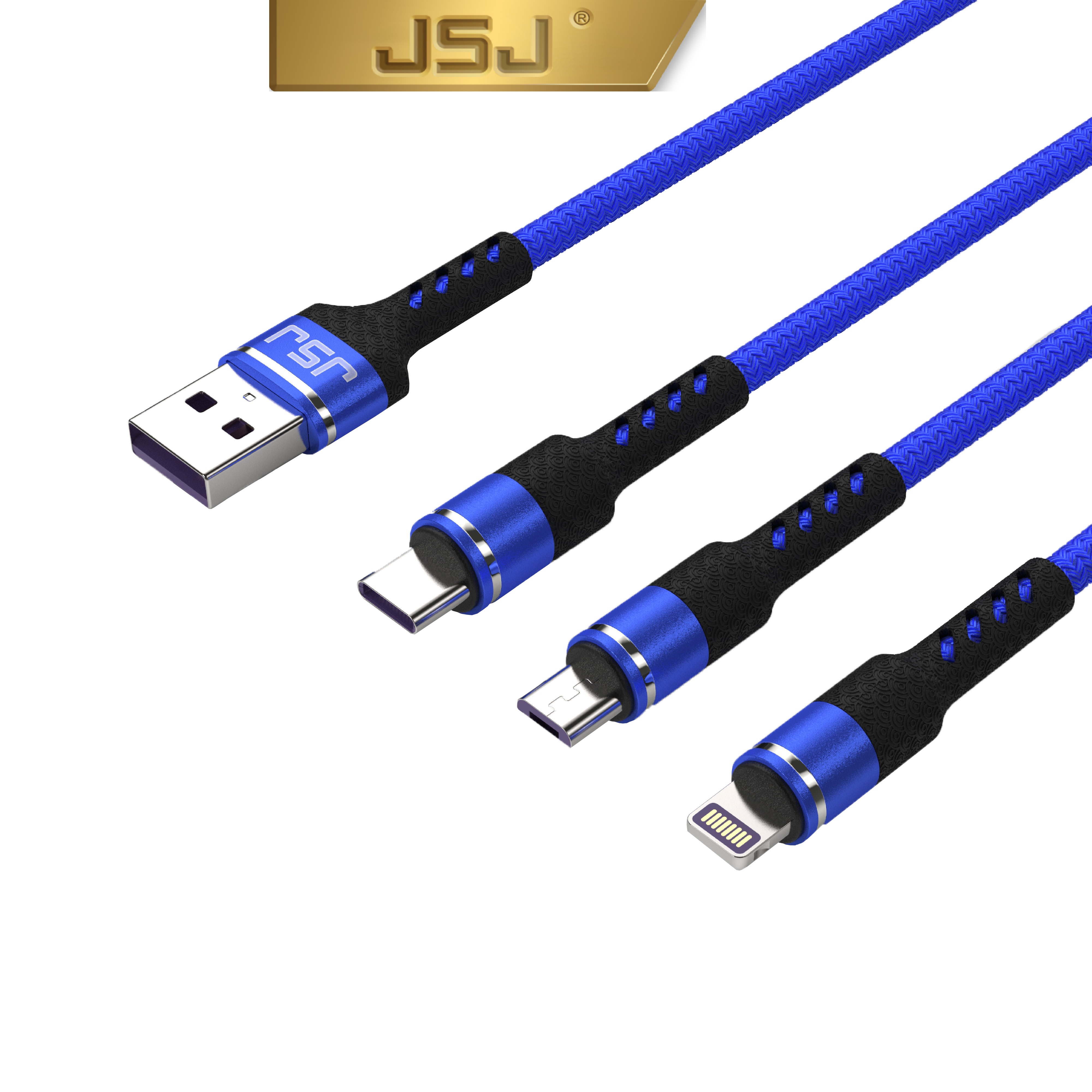 Cáp sạc nhanh 3 đầu (Type-C, Micro USB, Lightning) 3.0A JSJ USB-233 dài 1.2m
