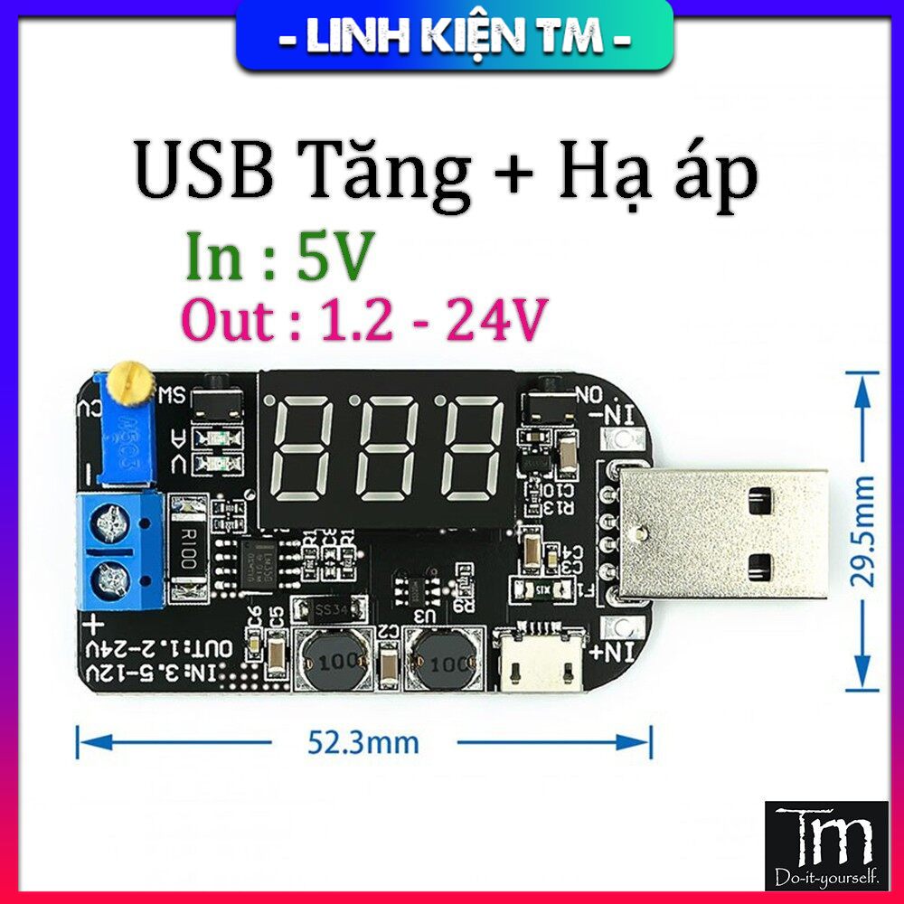 Mạch tăng hạ áp cổng usb ra 1.5-24v tiện dụng